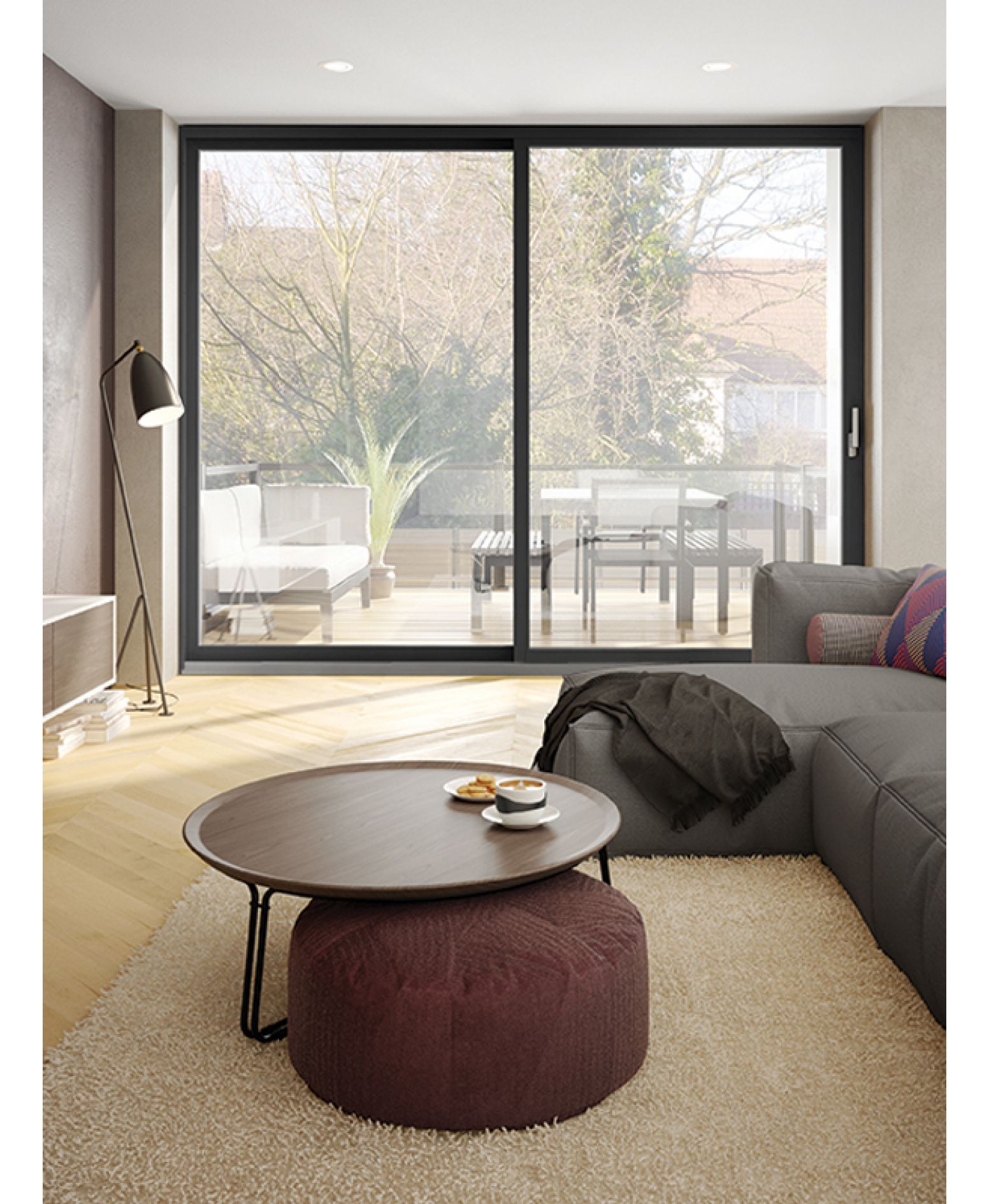 Image of living room with patio access through loft aluminum patio door